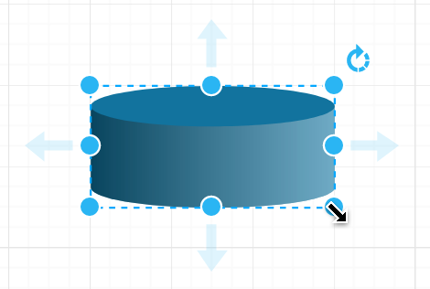 Resize and rotate a shape by clicking and dragging its 'grab handles'